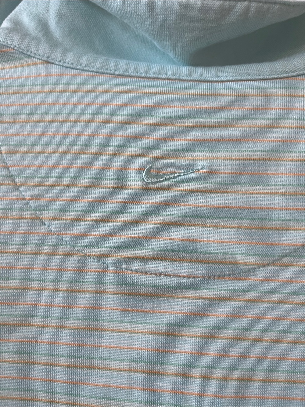 Nike M Light aqua Blue Striped Short Sleeve Polo Tee golf cotton blend